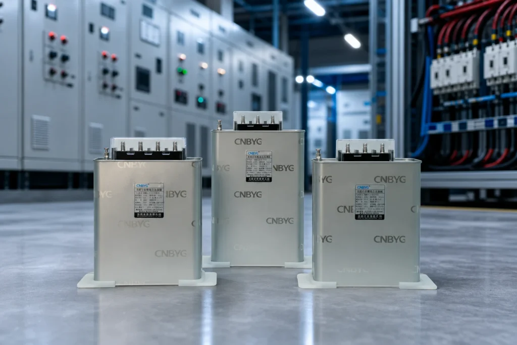 Capacitor bank sizing for power factor correction concept illustration