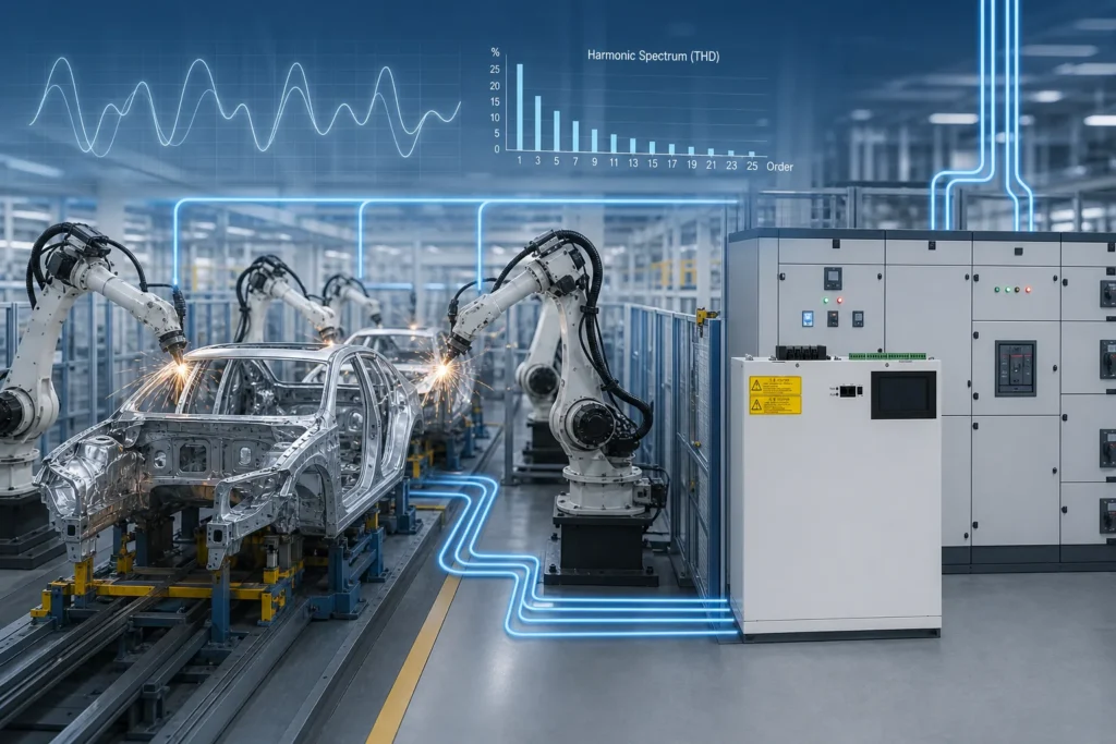 Welding robot harmonics and power quality mitigation overview