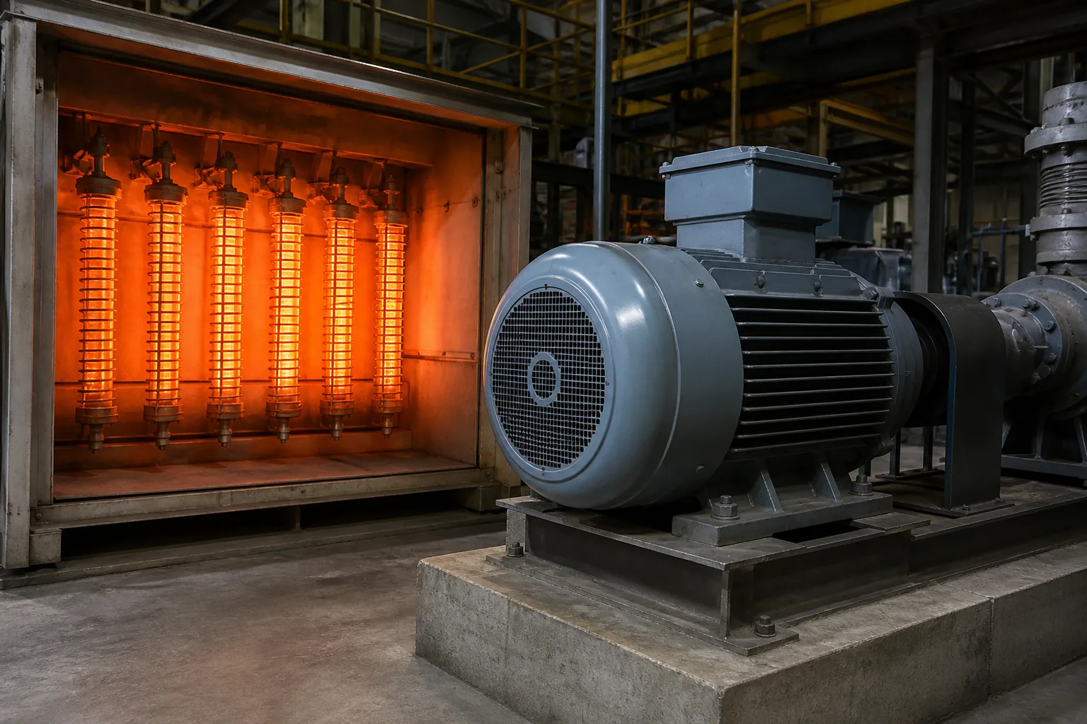 Resistive process heat beside an induction motor