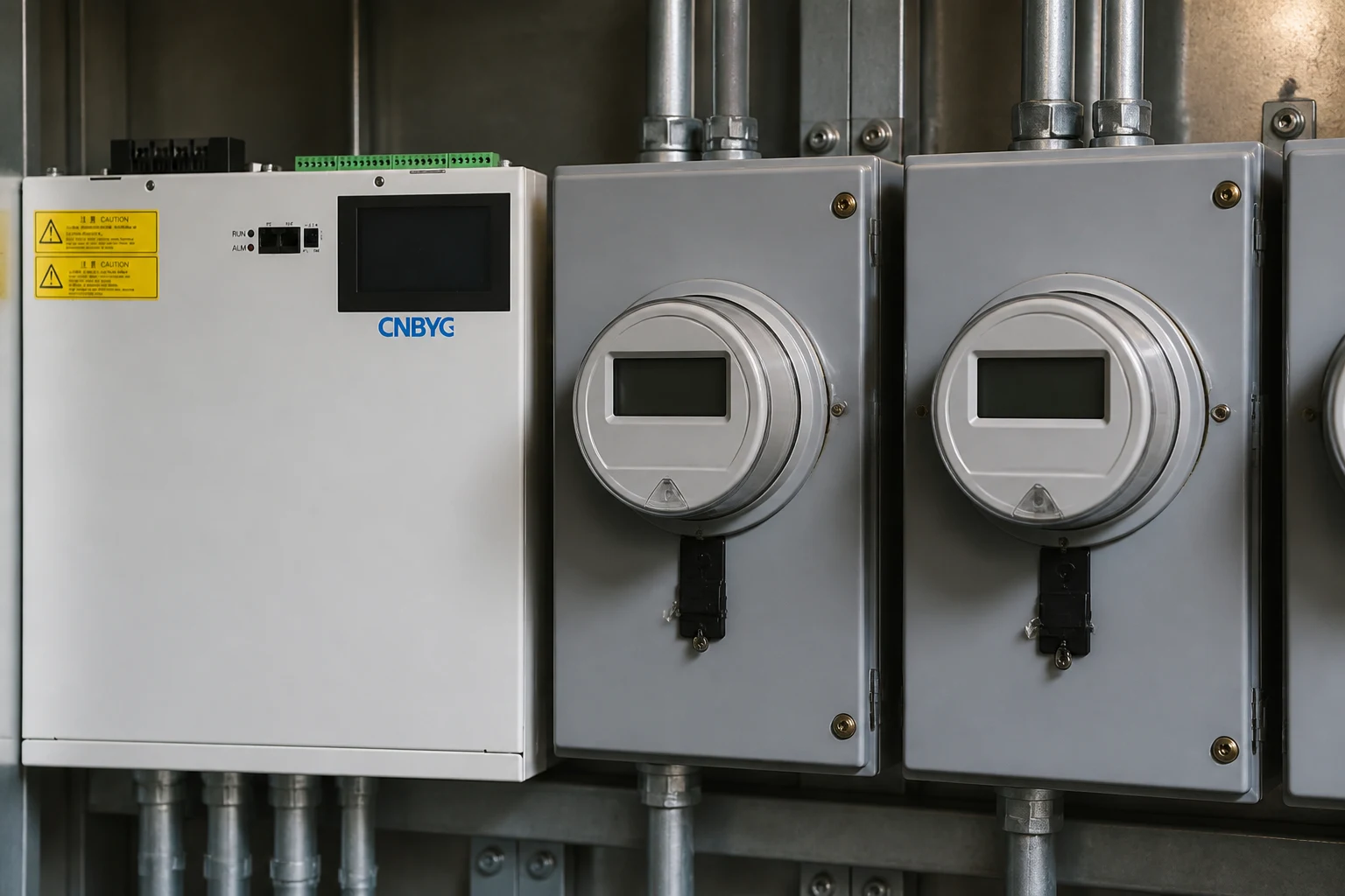 Cabinet beside a blank panel for power-factor meter decision discussion