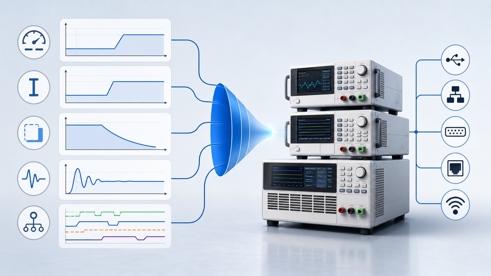 Programmable DC power supply selection using operating envelopes and interface options
