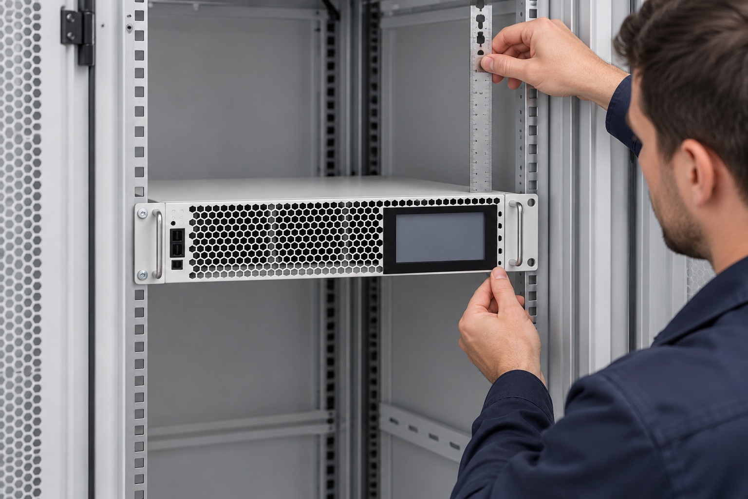 Engineer checks rack and cooling space around a CNBYG SVG module