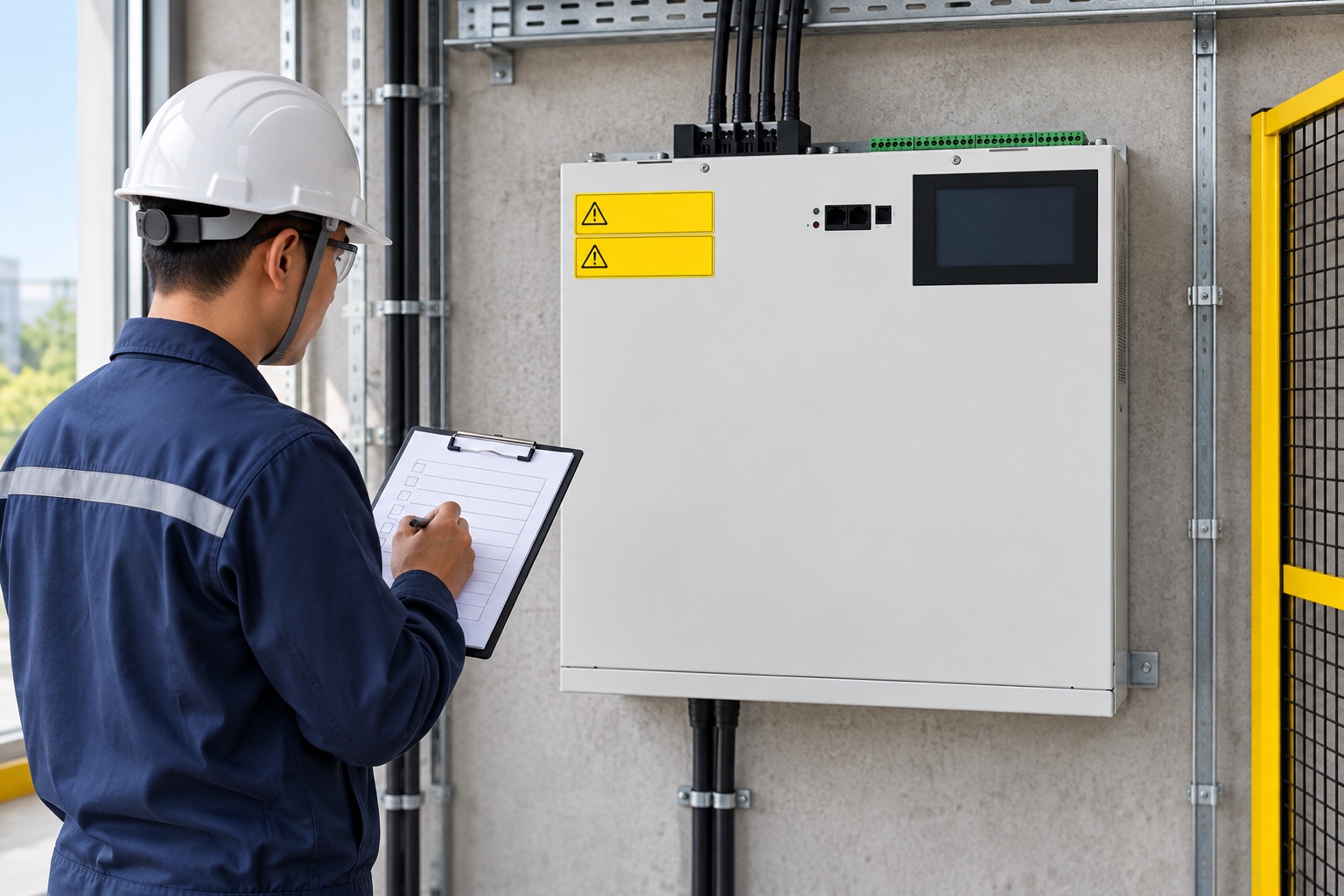 Engineer completes a dead-inspection checklist beside a product-referenced SVG