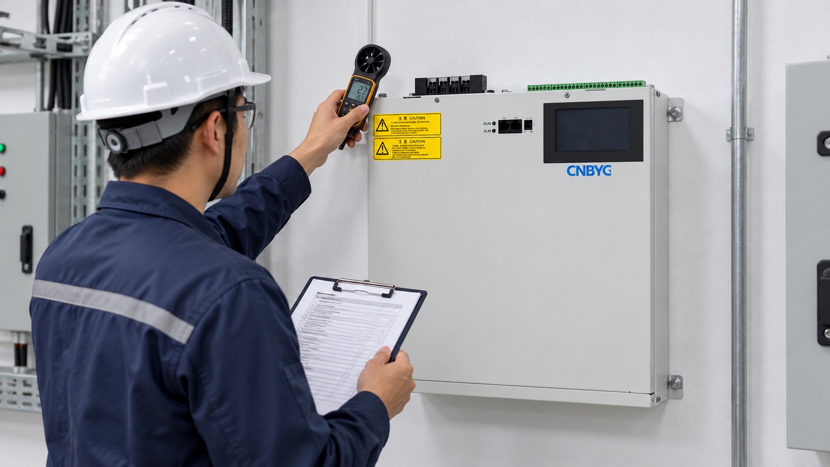 Engineer reviews per-module SVG temperature and output records