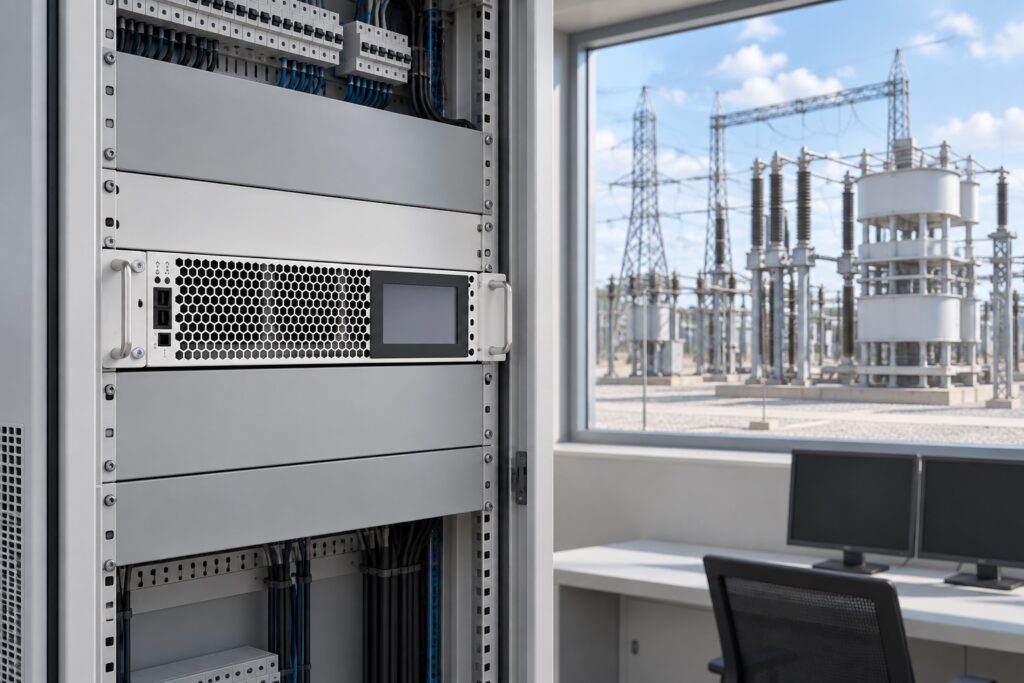 Rack-mounted CNBYG SVG with substation context for SVG and SVC comparison