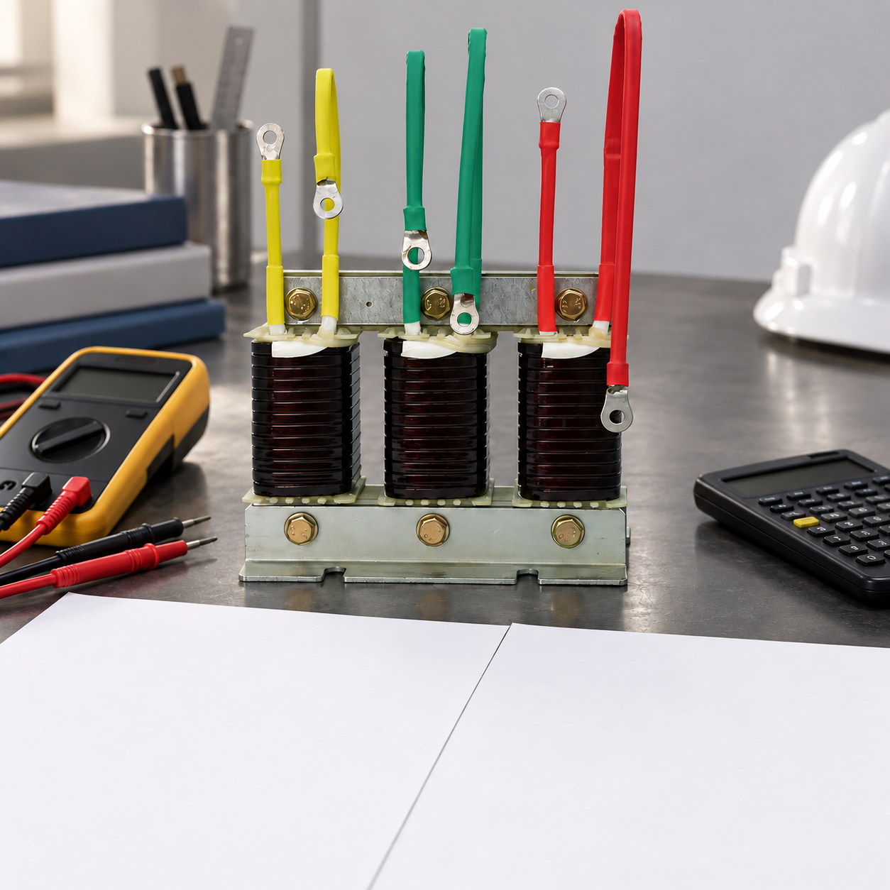CNBYG-reference three-phase CKSG series reactor during an exterior inspection review