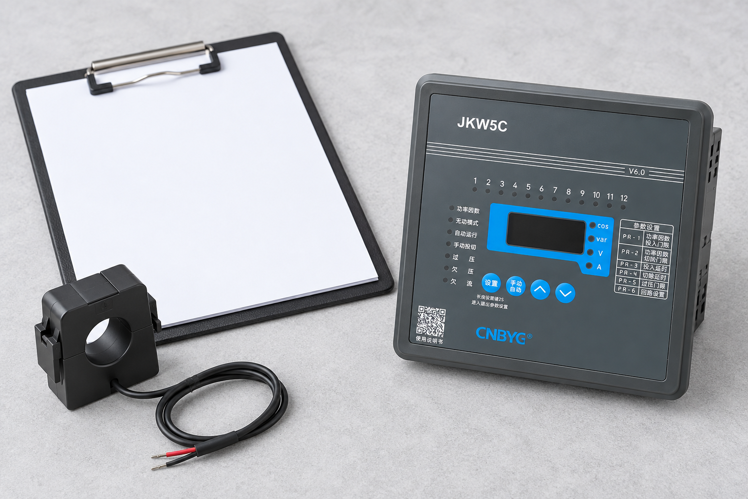 CNBYG-reference JKW5C reactive power controller beside disconnected instruments and service records