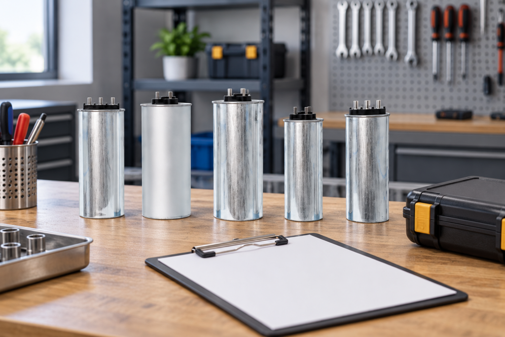 Closed CNBYG-reference cylindrical power capacitor on an isolated engineering bench
