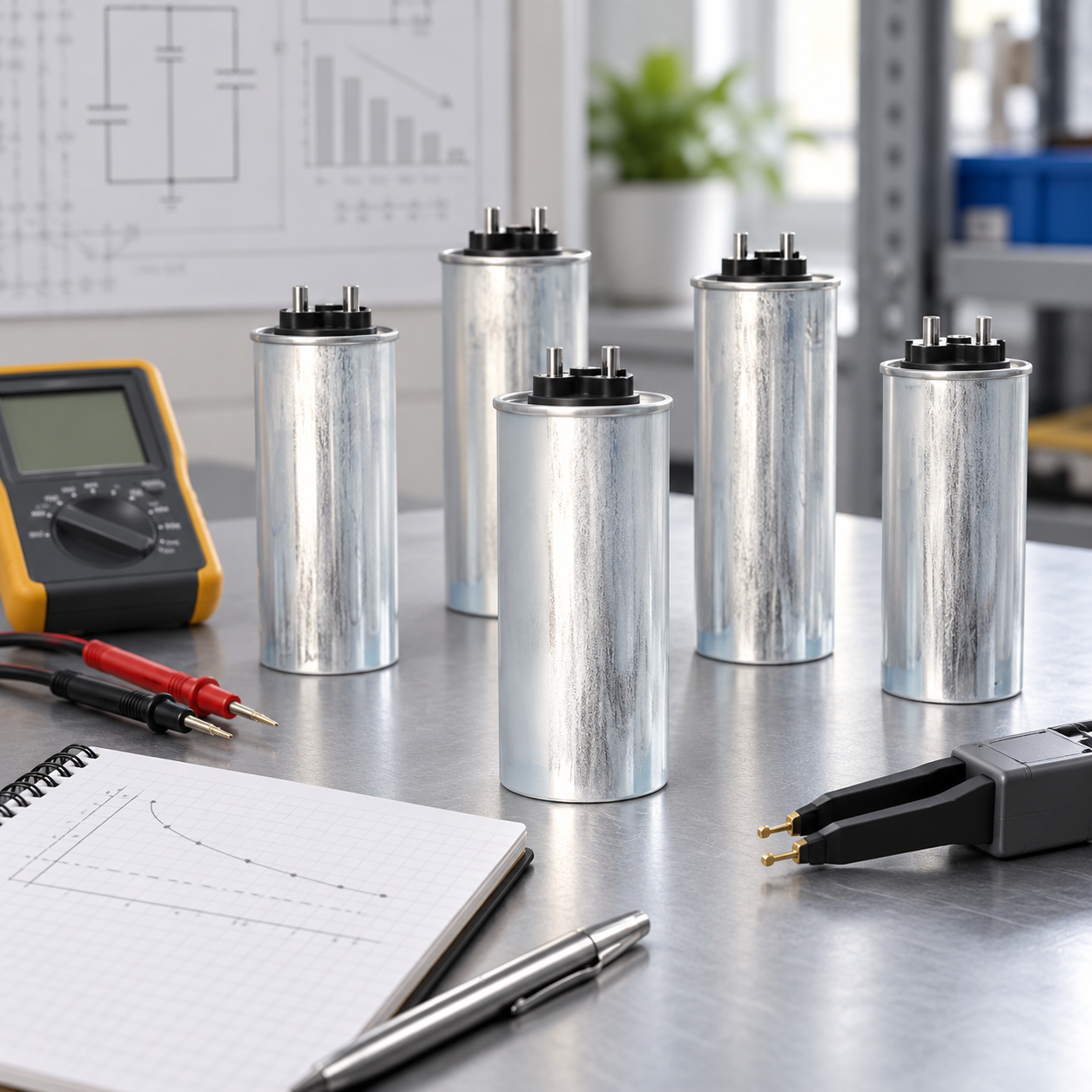 Closed CNBYG-reference cylindrical power capacitor during an exterior inspection review