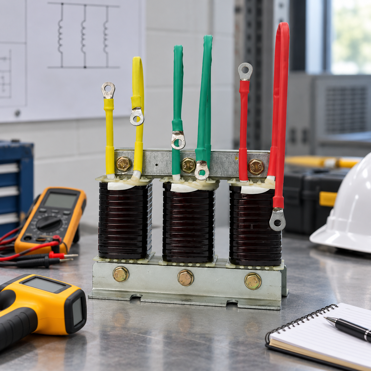 CNBYG-reference three-phase CKSG series reactor during an exterior inspection review