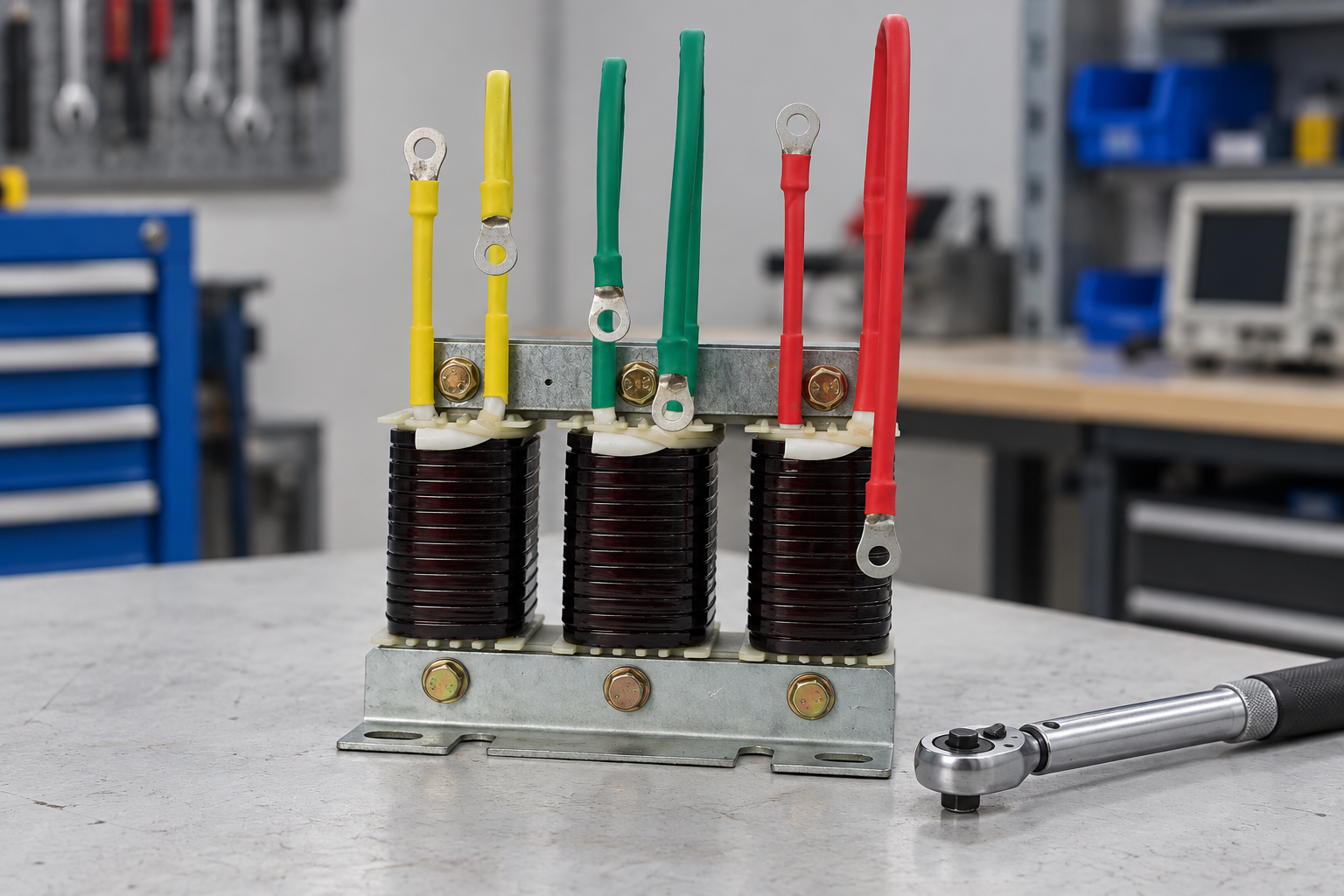CNBYG-reference CKSG three-phase series reactor during an unpowered exterior inspection