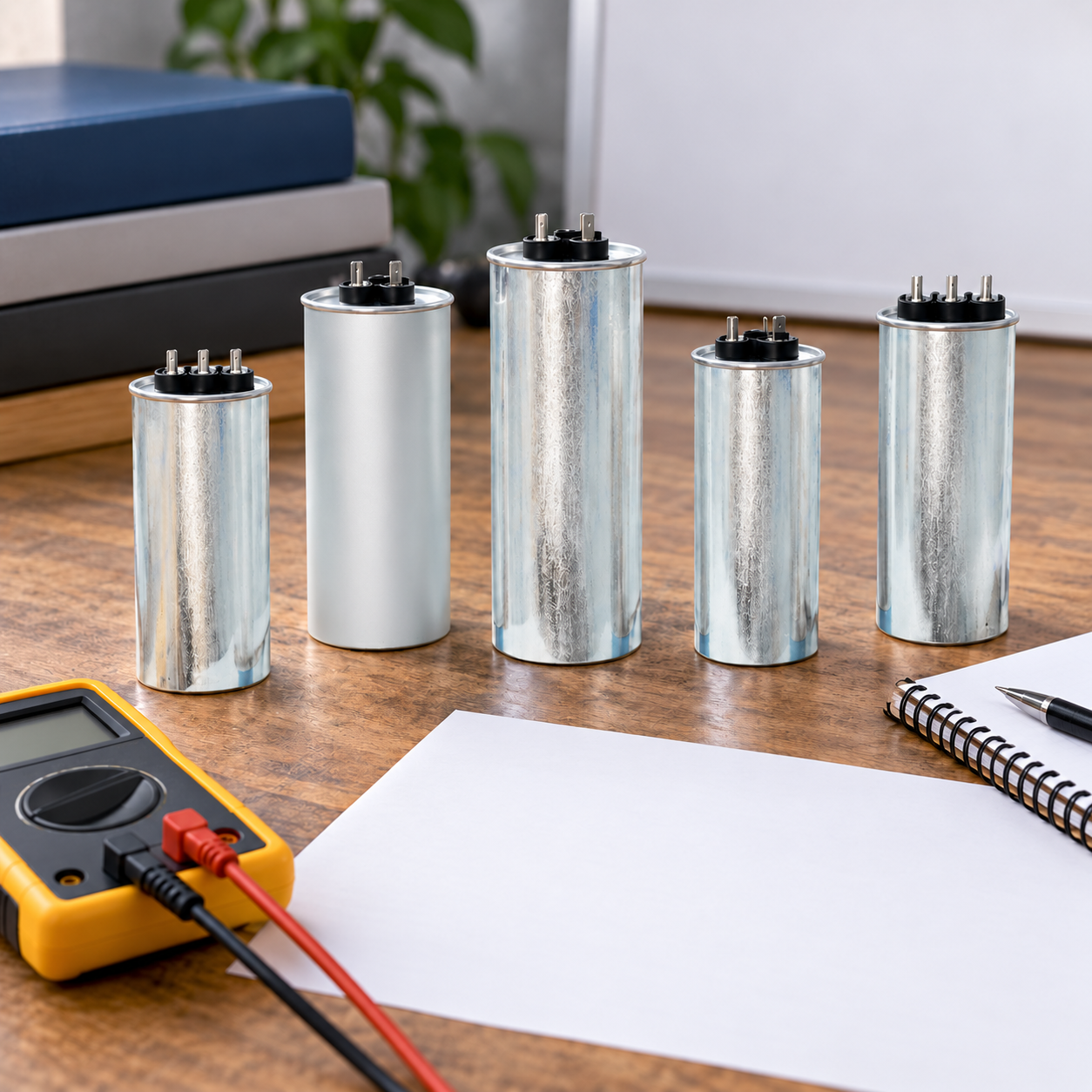 Closed cylindrical CNBYG-reference power capacitors during a disconnected equipment inspection review