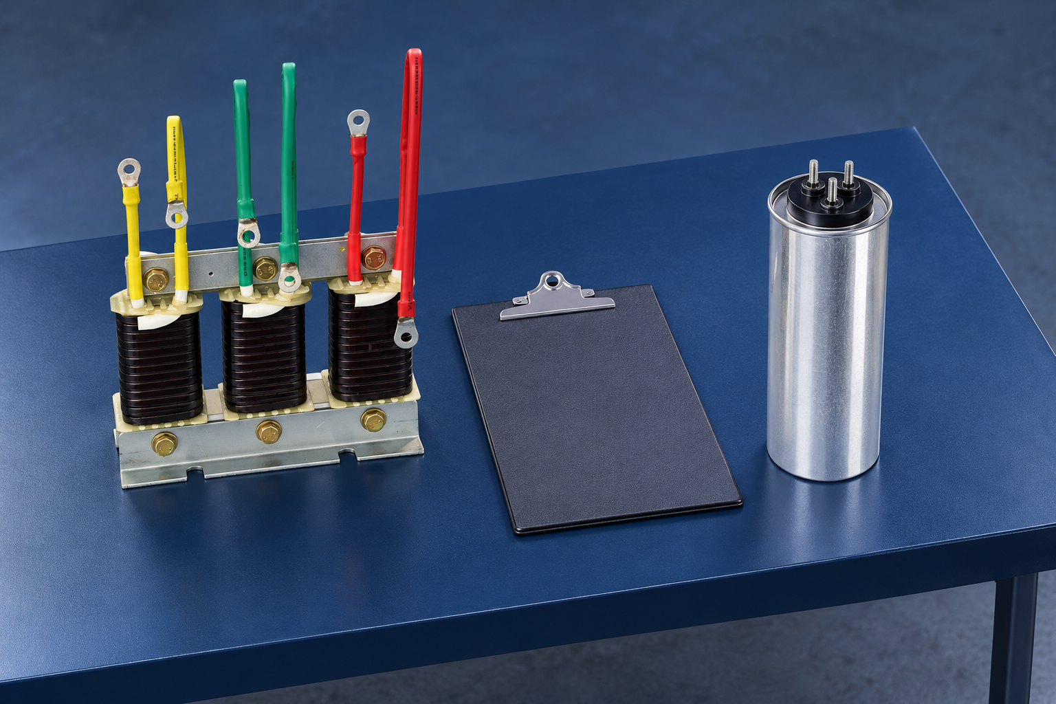 Isolated reactor and capacitor beside a matching worksheet